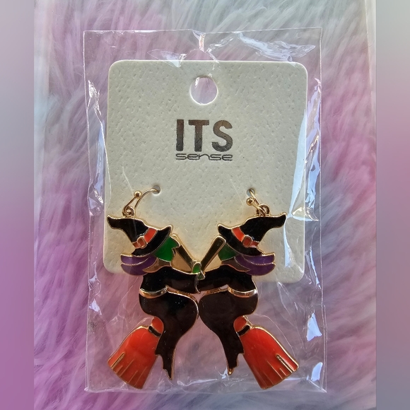 It's Sense Witch on a broom Earrings - Picture 2 of 3